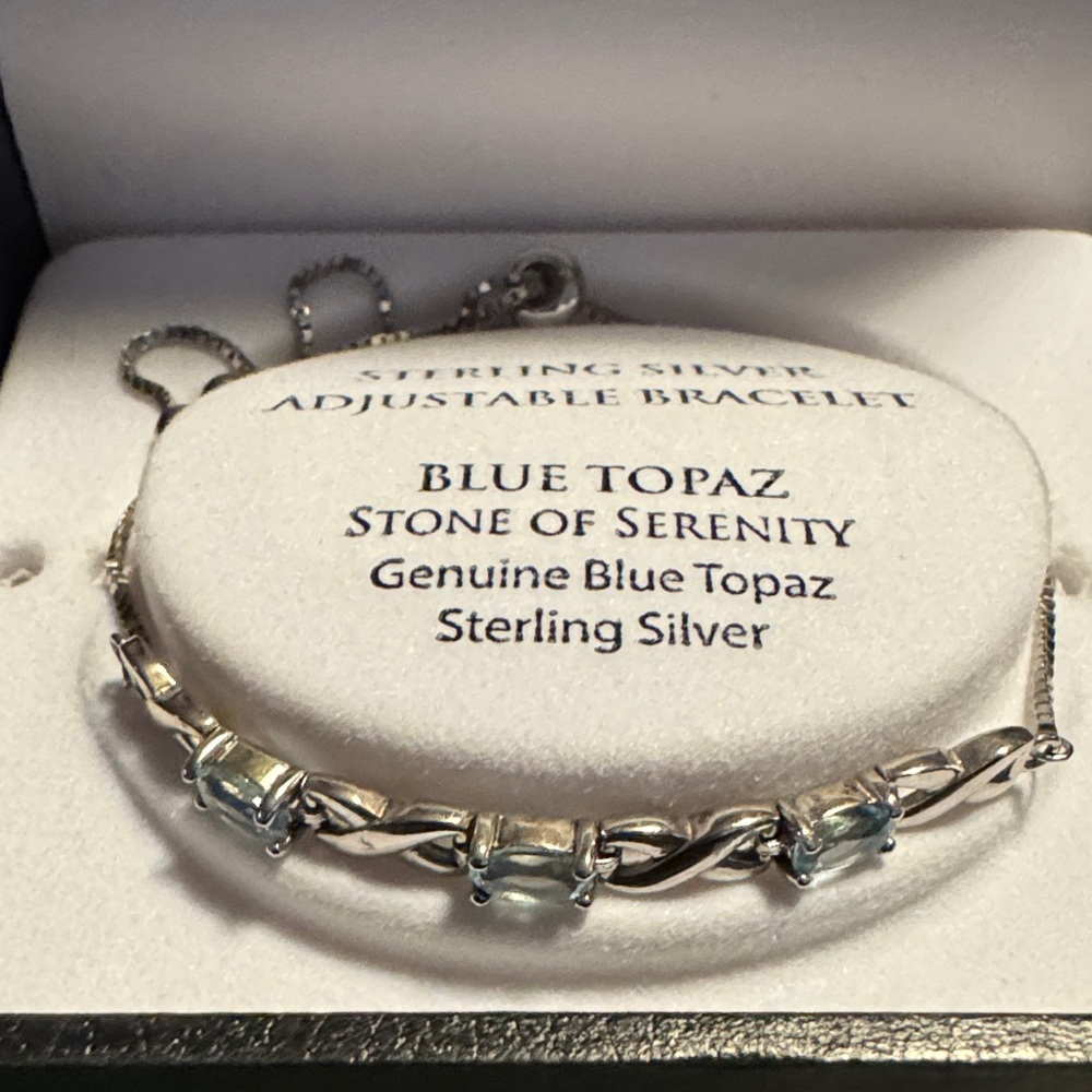 Elegant Sterling Silver Bracelet with Genuine Blue Topaz stones. EUC - Picture 4 of 6